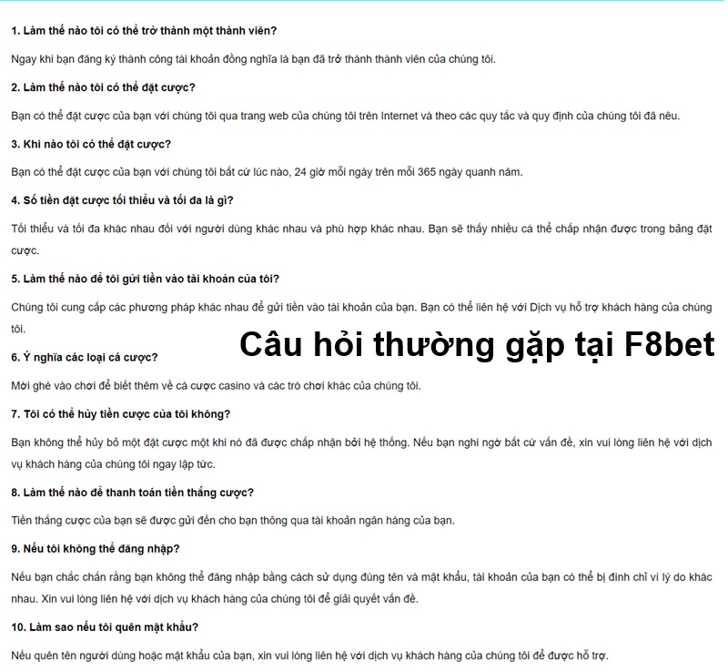 Câu hỏi thường gặp tại F8bet