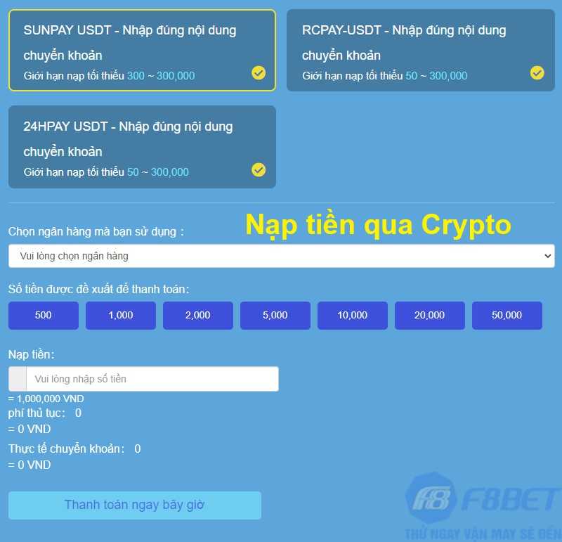 Nạp tiền qua Crypto